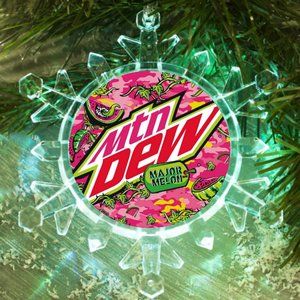 MTN Dew Major Melon Snowflake Blinks Lit Holiday Christmas Tree Ornament